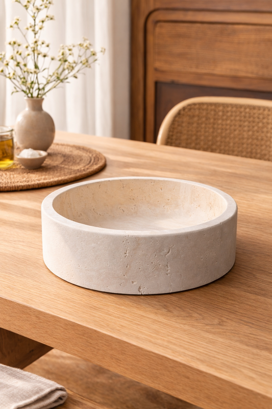 Beige Travertine Round Bowl