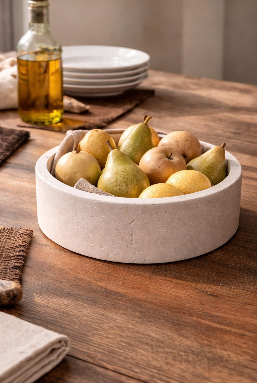 Beige Travertine Round Bowl