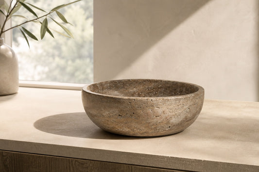 Silver Round Travertine Bowl